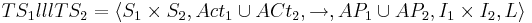 TS_1 lll TS_2= \langle S_1 \times S_2, Act_1 \cup ACt_2, \rightarrow, AP_1 \cup AP_2, I_1 \times I_2, L \rangle