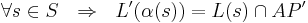  \forall s \in S ~~ \Rightarrow ~~ L'(\alpha(s)) = L(s) \cap AP' 